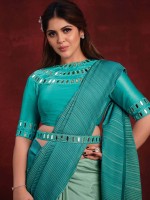 Shaded Turquoise Crepe Georgette Silk Saree With Stitched Blouse